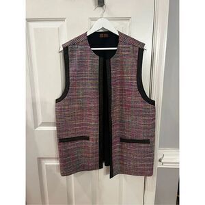 Aarong Bangladesh Multi Color Open Front Long Boho Vest sz 48 EUC